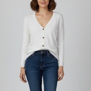 J.Jill White Linen Blend Long Sleeve Button Front Cardigan Sweater Size S